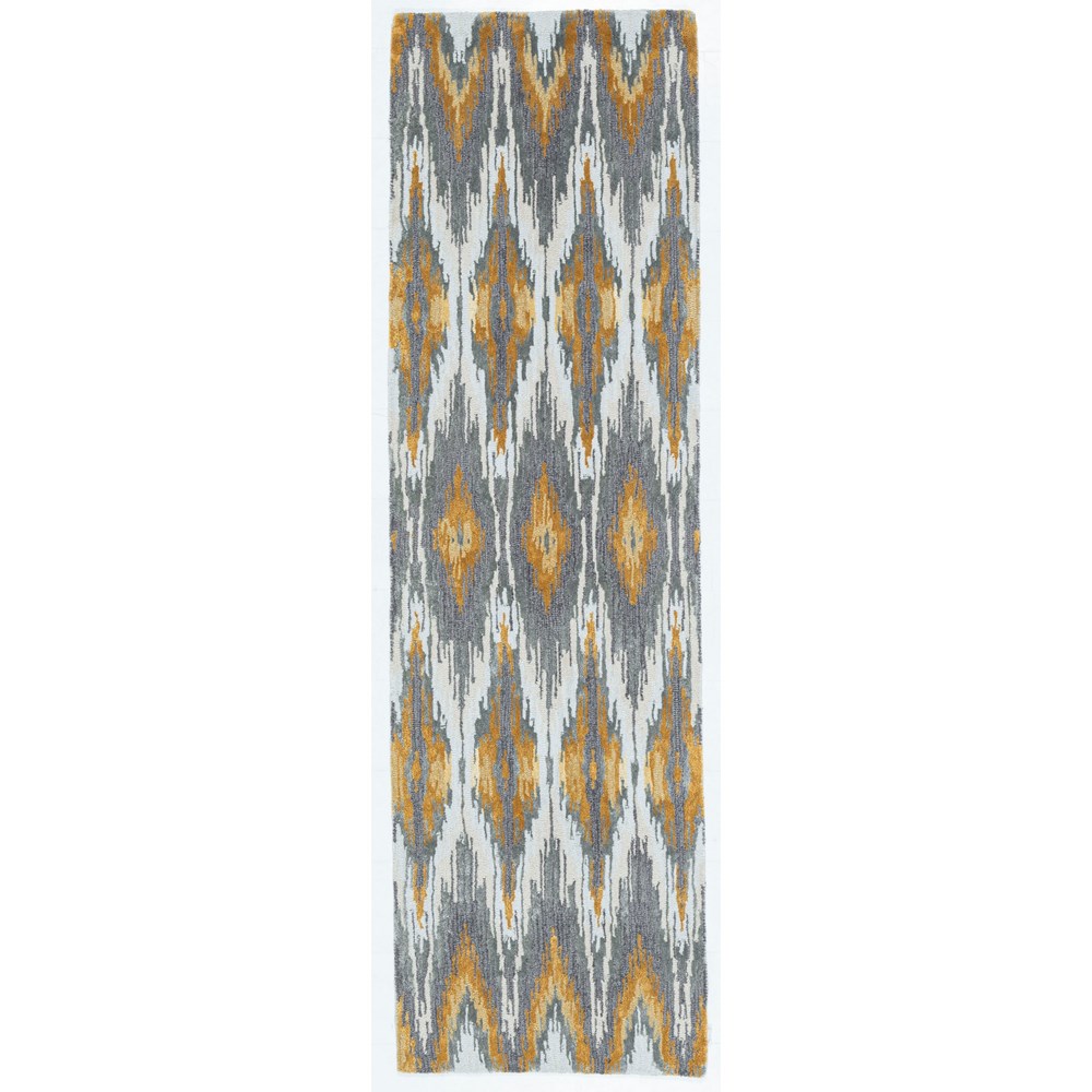 Iris Ikat Runner Rugs By Designer Matthew Williamson in Grey